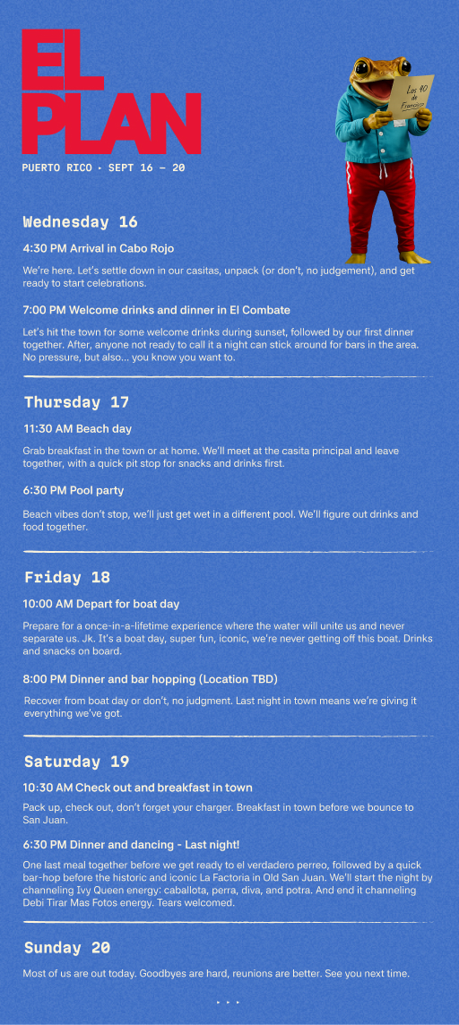 El Plan — Puerto Rico itinerary, Sept 16–20